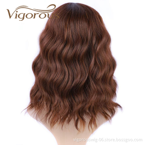 Vigorous Cheap Price Middle Long With Neat Bangs Brown Machine Made High Temperature Fiber For Black Women Synthetic Hair Wigs